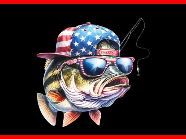 Fish 4th of july png, bass fish usa flag fishing 4th july png t shirt graphic design