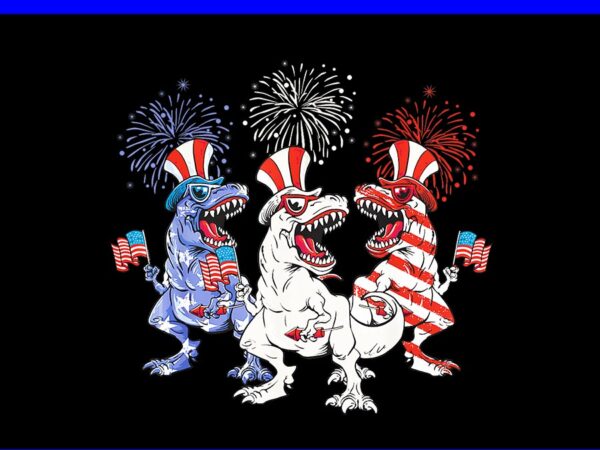 Red white blue t rex dinosaur png, dinosaur firework 4th of july png t shirt design online
