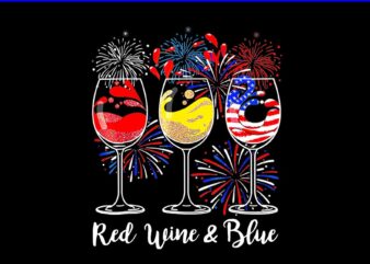 Red Wine & Blue 4th Of July Wine PNG, Red White Blue Wine Glasses PNG