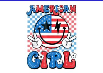 American Girl 4th of July PNG, Retro Groovy Fourth 4th of July Smile PNG