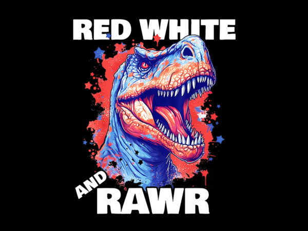 Dinosaur red white rawr american png, flag 4th of july t rex png t shirt vector illustration