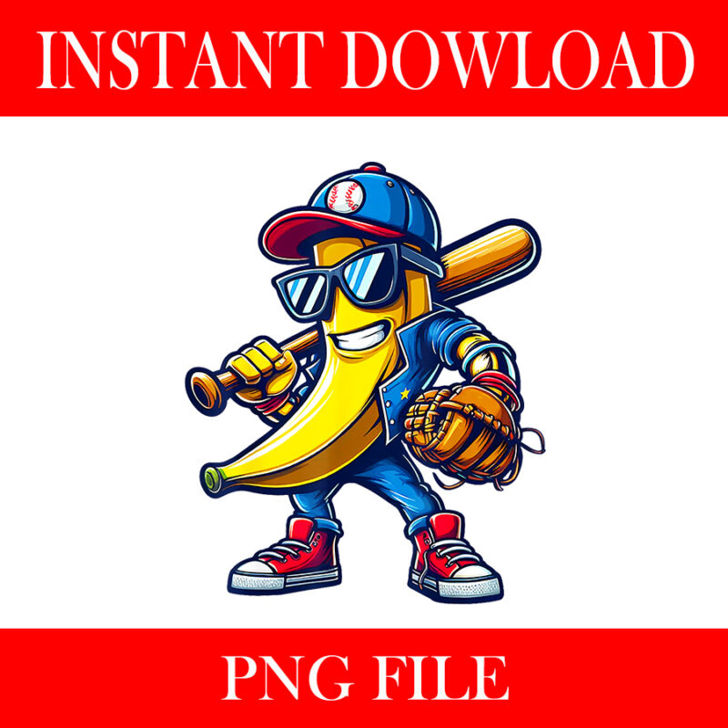 Banana Playing Baseball PNG, Fruit Lover Funny Baseball Player PNG