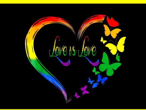 Love is love lgbt png, butterfly heart rainbow gay lesbian pride png t shirt vector graphic