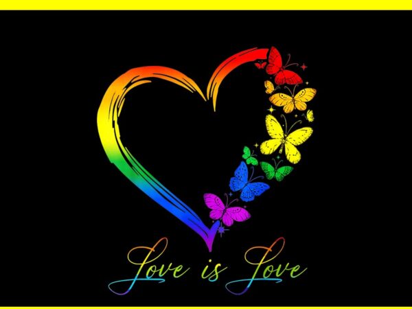 Love is love lgbt png, butterfly heart rainbow gay lesbian pride png t shirt vector graphic