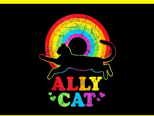 Ally cat lgbt png, cat with ally pride rainbow png t shirt vector