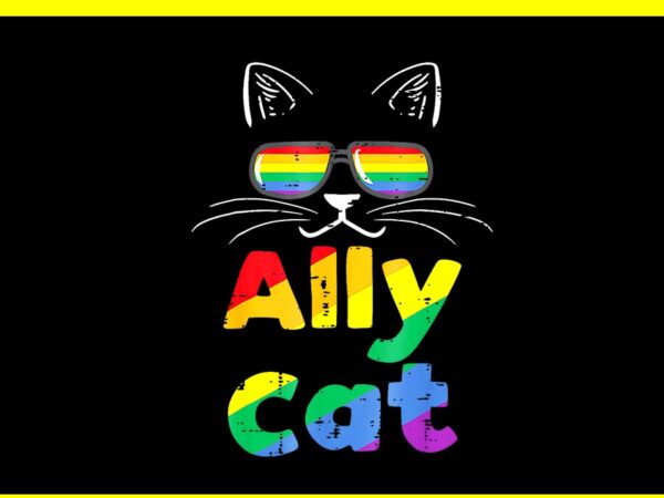 Ally cat lgbt png, cat with ally pride rainbow png t shirt vector