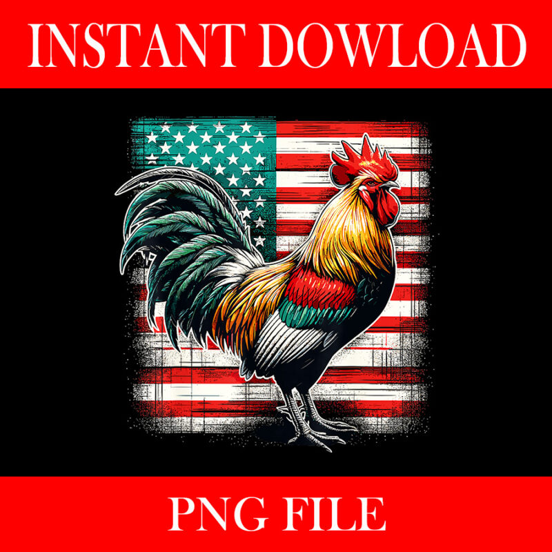 Rooster Patriotic PNG, Chicken Farmer Flag USA PNG