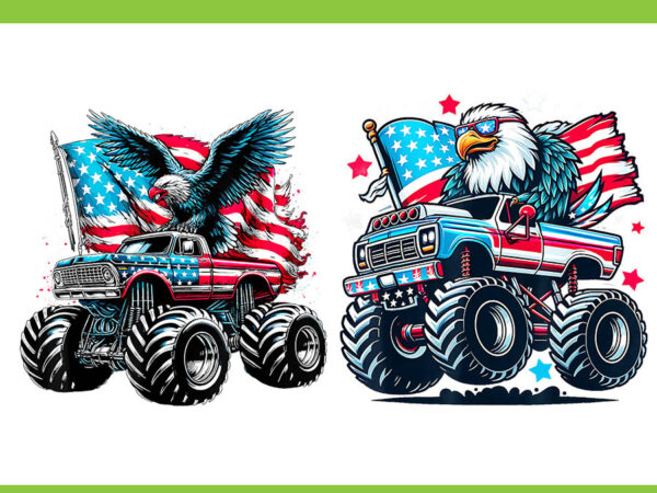 Monster truck bald eagle png, eagle 4th of july png, truck 4th of july png t shirt designs for sale