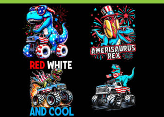 Dinosaur 4th Of July PNG, Dinosaur T-Rex Monster Truck PNG,