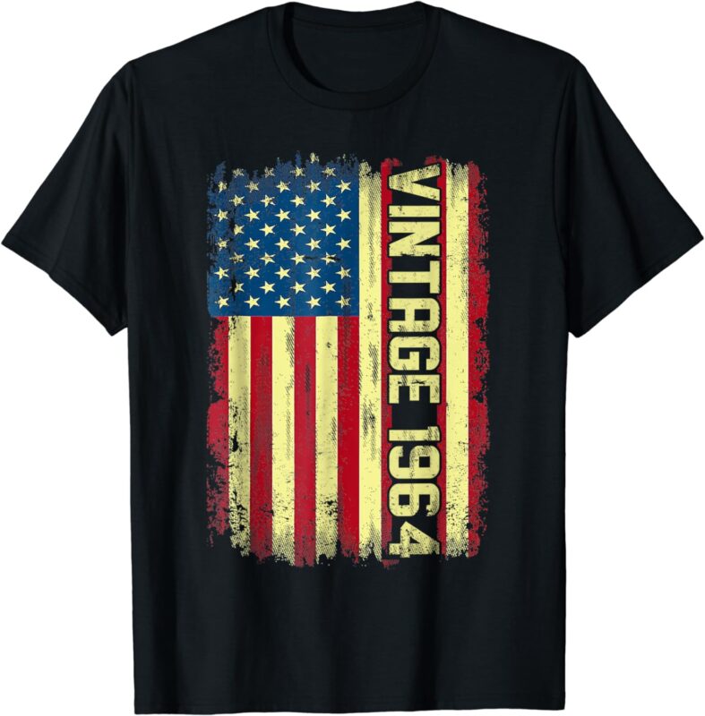 Vintage 1964 60th Birthday Gifts 60 Year Old American Flag T-Shirt