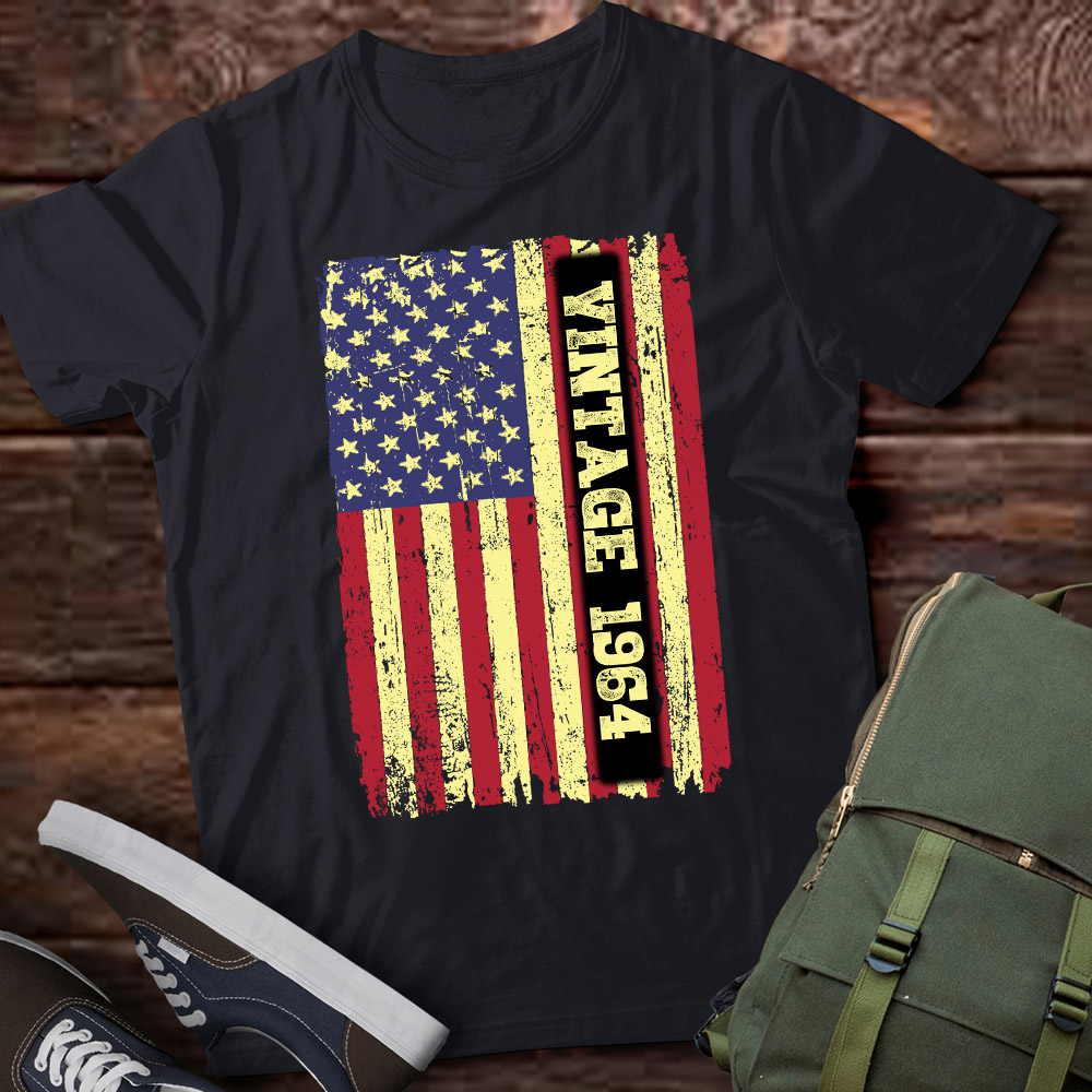 Vintage 1964 60th Birthday Gifts 60 Year Old American Flag T-Shirt ltsp ...