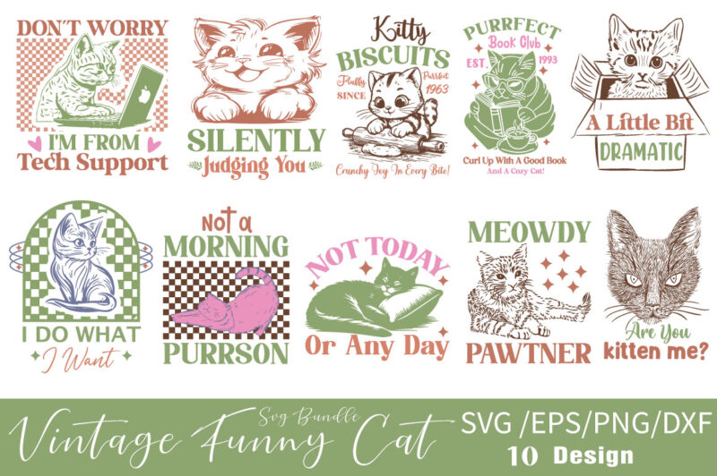 Vintage Funny Cat Sublimation T-shirt Bundle Vintage Funny Cat Sublimation Svg Bundle