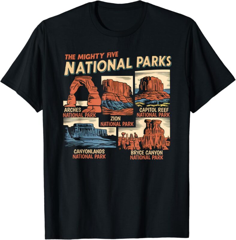 Vintage Moab Souvenir Big 5 Utah Mighty Five National Park T-Shirt