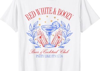 Vintage Red White and Boozy Cocktail Funny Club 4th Of July T-Shirt