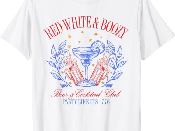 Vintage red white and boozy cocktail funny club 4th of july t-shirt