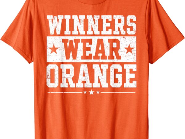 Winners wear orange color war camp team game competition t-shirt