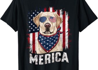 Yellow Labrador Retriever 4th of July Merica USA Flag Lab T-Shirt