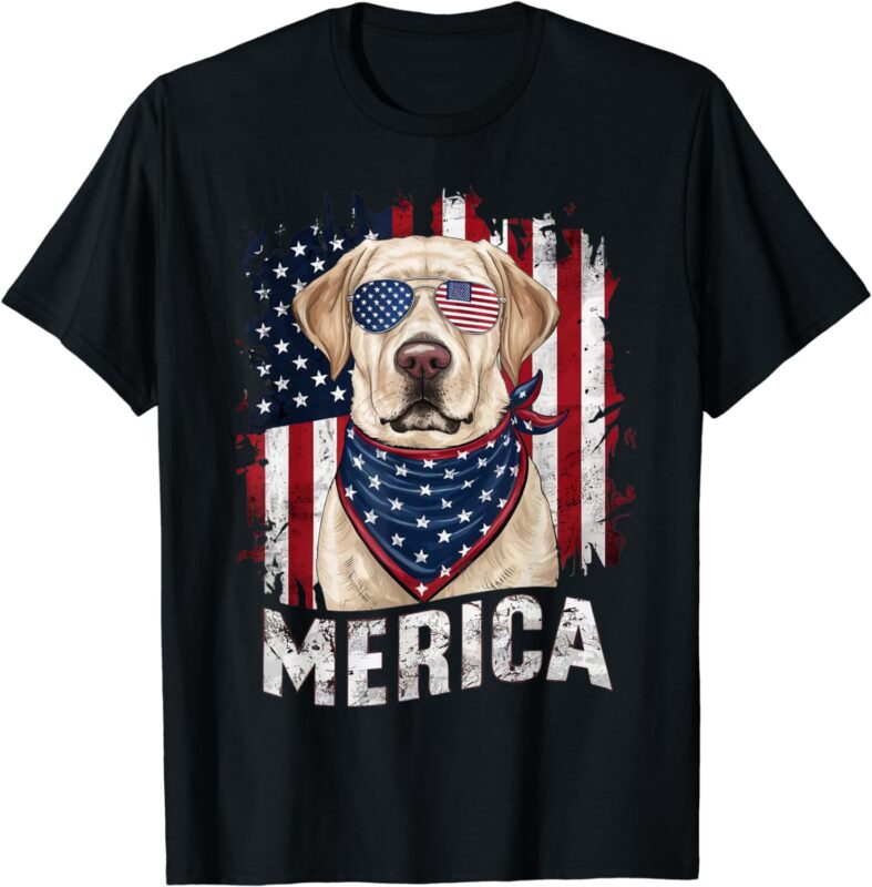 Yellow Labrador Retriever 4th of July Merica USA Flag Lab T-Shirt