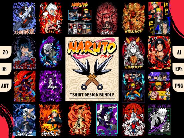 20 naruto artworks for tshirt design bundle illustration