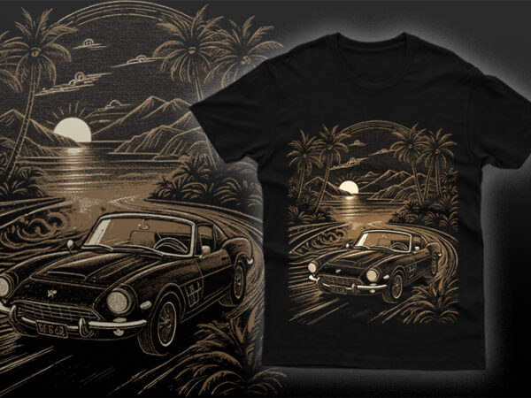 Summer nostalgia: vintage car edition t shirt template vector