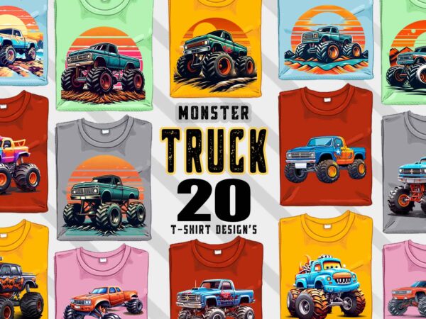 20monster truck t-shirt design illustration t-shirt clipart bundle