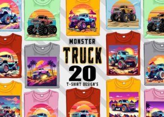Monster Truck T-shirt 20 Illustration Clipart Bundle