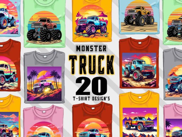 Monster truck t-shirt 20 illustration clipart bundle