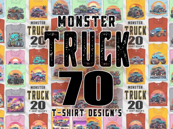 Trendy monster truck t-shirt illustration 70 clipart bundle crafted for t-shirt design