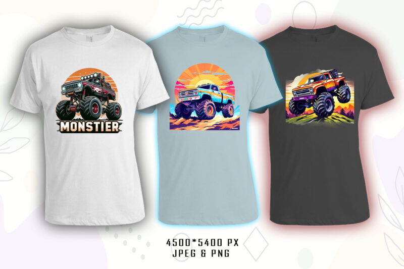 20 Vintage Monster truck Illustration T-shirt Clipart Bundle for Your T-Shirt crafted for Print on Demand websites