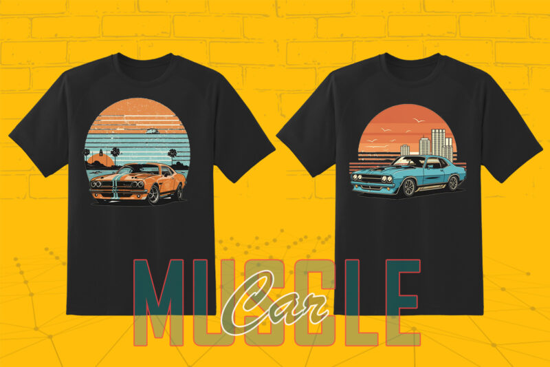20 American Muscle Car Illustration T-Shirt Design Inspiration with Illustration Clipart for Print on Demand websites