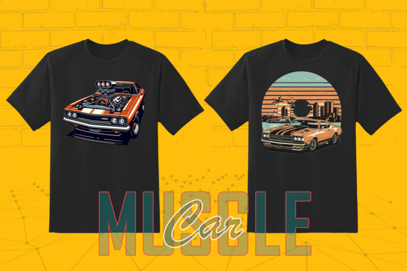 20 American Muscle Car Illustration T-Shirt Design Inspiration with Illustration Clipart for Print on Demand websites
