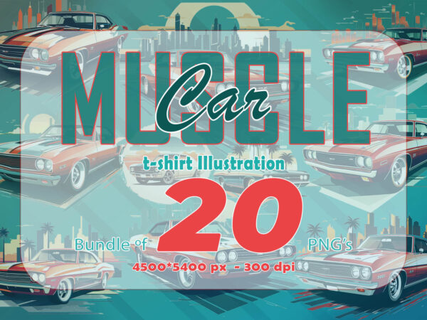 Mega t-shirt design bundle with 20 png designs – download instantly american muscle car t-shirt design illustration