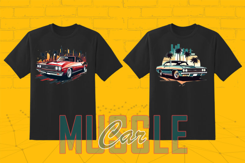 Mega t-shirt design bundle with 20 png designs – download instantly American Muscle Car T-shirt Design Illustration