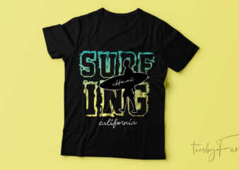 "ride the waves" surfing t-shirt design.