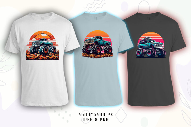 Trendy Monster truck T-shirt Illustration 70 Clipart Bundle crafted for T-shirt Design