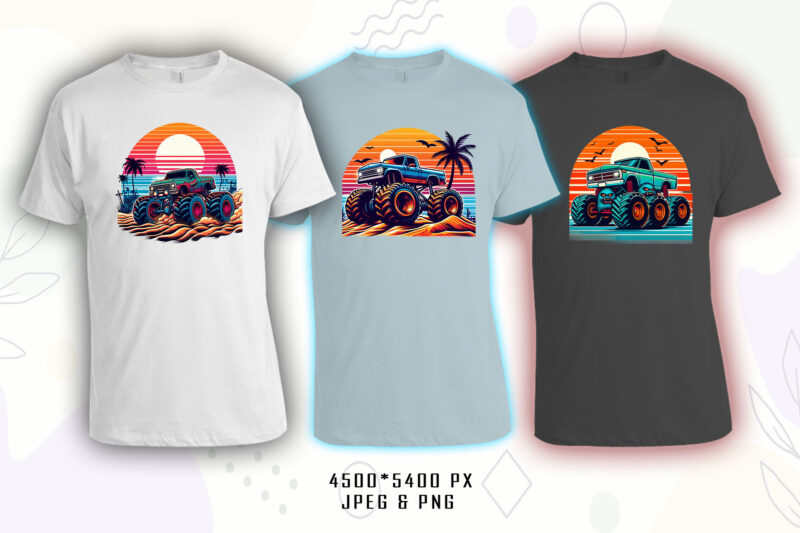 Trendy Monster truck T-shirt Illustration 70 Clipart Bundle crafted for T-shirt Design