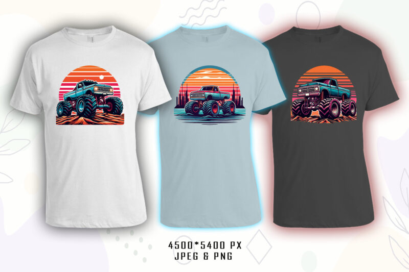 20 Retro Monster Truck T-shirt Illustration Clipart Bundle for Trendy T-Shirt Designs