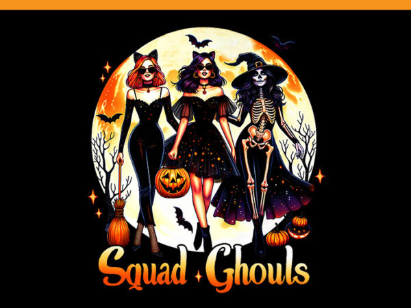 Squad ghouls witches png, trendy walking ghouls witches squad halloween png t shirt template vector