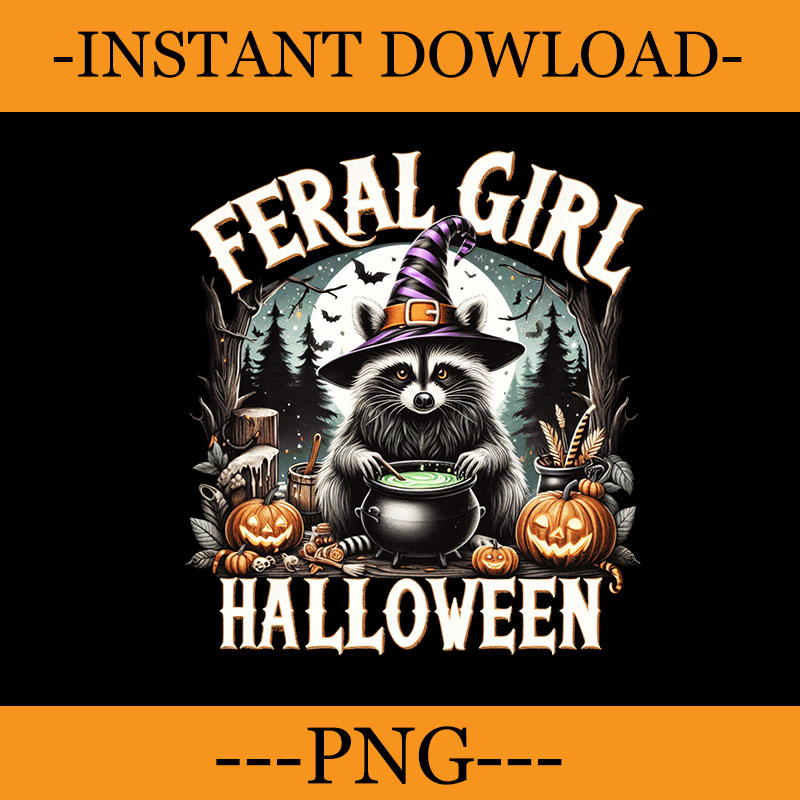 Bundle 30 Racoon Fall Season PNG, Feral Girl Halloween Raccoon PNG, Feral Fall Autumn PNG,