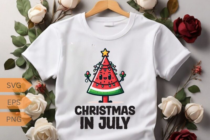 Christmas In July Watermelon Xmas Tree Summer T-Shirt design vector