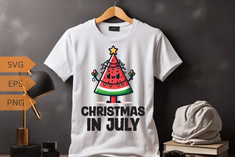 Christmas In July Watermelon Xmas Tree Summer T-Shirt design vector