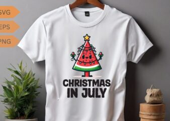 Christmas In July Watermelon Xmas Tree Summer T-Shirt design vector