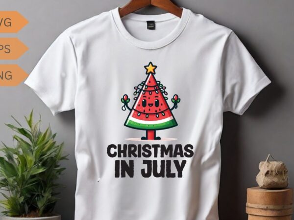 Christmas in july watermelon xmas tree summer t-shirt design vector