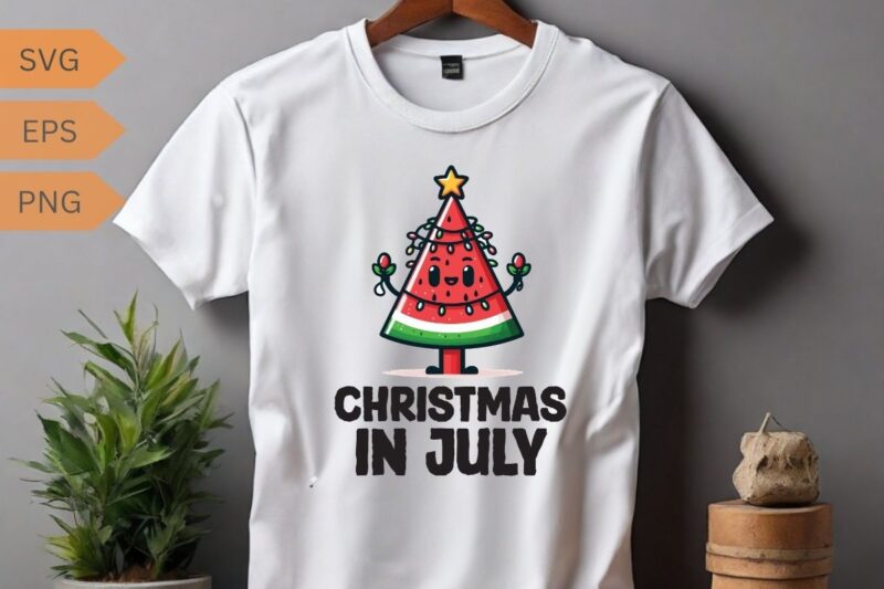 Christmas In July Watermelon Xmas Tree Summer T-Shirt design vector