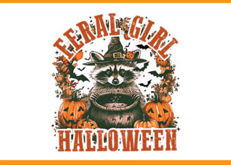 Feral Girl Halloween Raccoon PNG, Raccoon Witch PNG t shirt graphic design