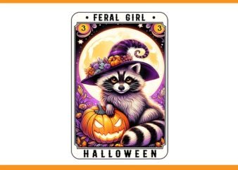 Feral Girl Halloween Raccoon Tarot PNG, Raccoon Tarot PNG t shirt graphic design