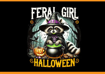 Feral Girl Halloween Raccoon PNG, Raccoon Witch PNG