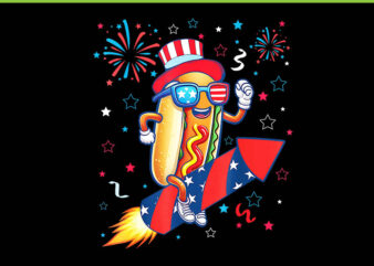 Hotdog 4th Of July PNG, Rocket and Fireworks USA Flag PNG