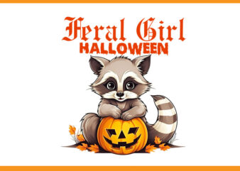 Feral Girl Halloween Raccoon PNG, Feral Girl Halloween PNG