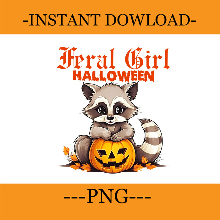 Feral Girl Halloween Raccoon PNG, Feral Girl Halloween PNG